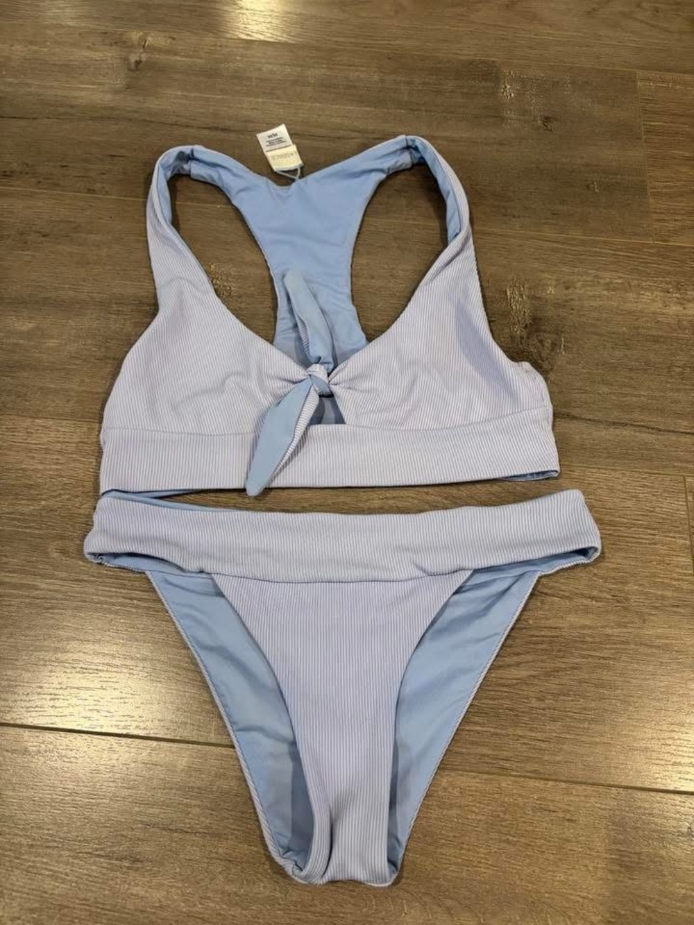 l*space Light Blue Ribbed Tie-Front Bikini Set